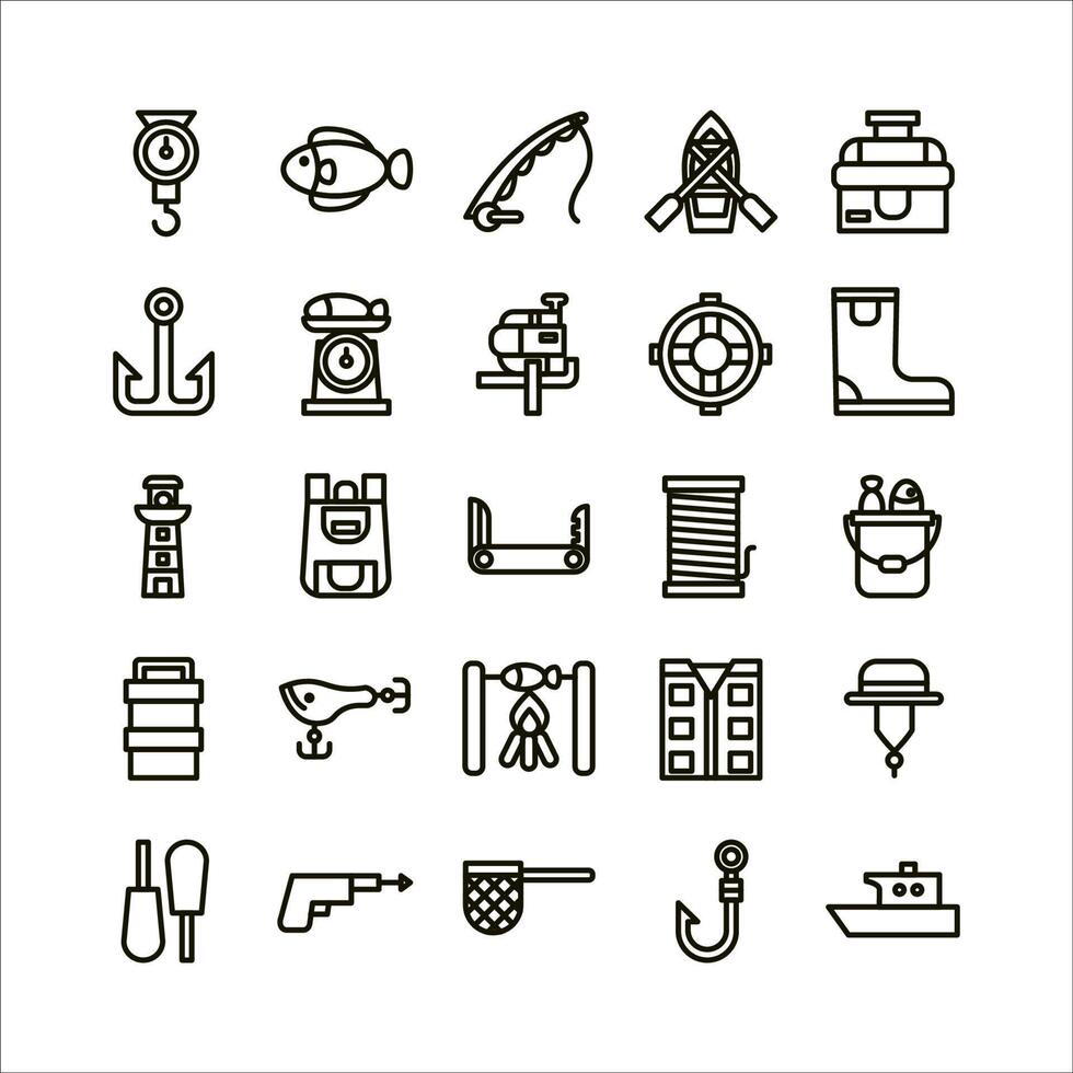Fishing icon set vector line for website, mobile app, presentation, social media.