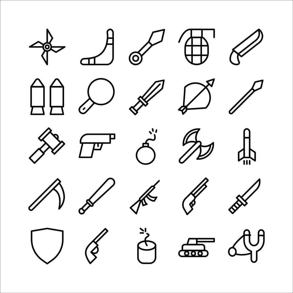 Weapon icon set vector line for website, mobile app, presentation, social media.