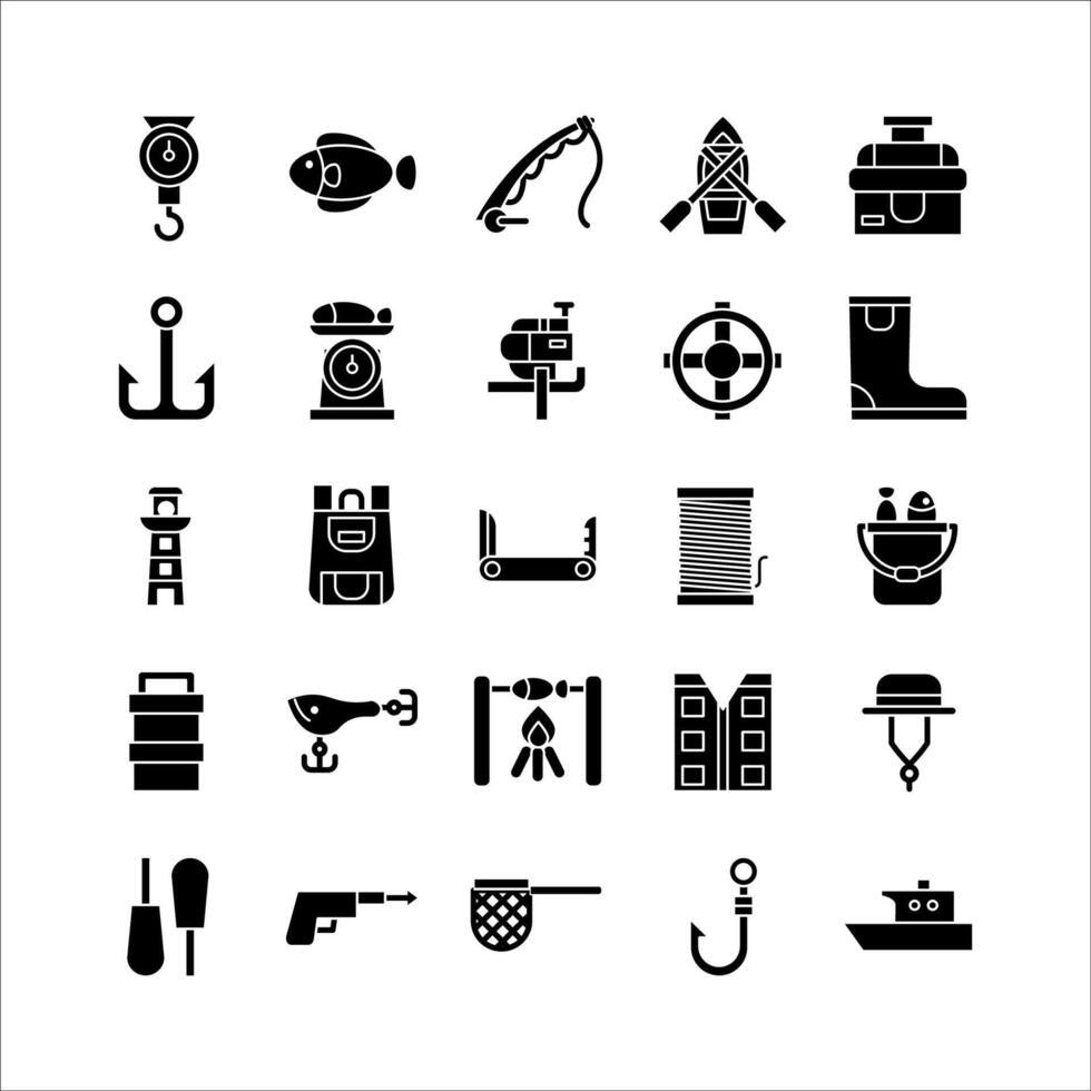 Fishing icon set vector solid for website, mobile app, presentation, social media.