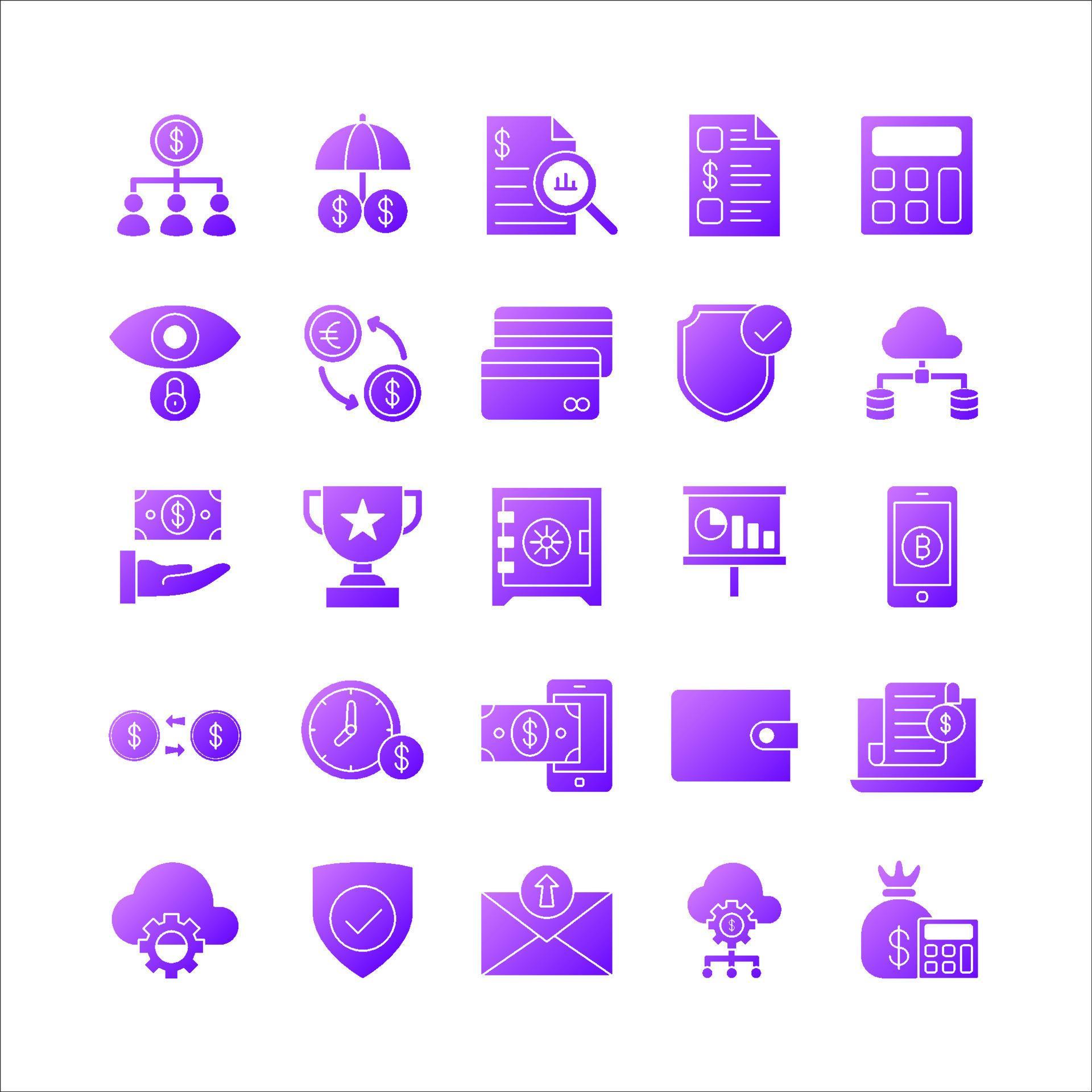 Fintech icon set vector gradient for website, mobile app, presentation ...