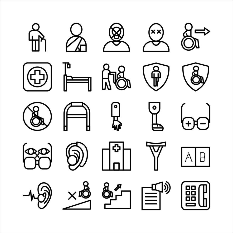 Disability icon set vector line for website, mobile app, presentation, social media.