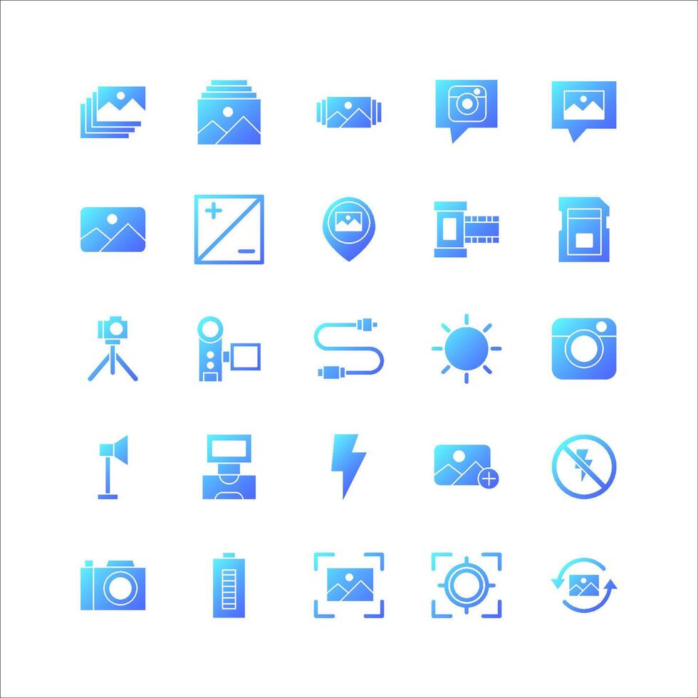 Photography icon set vector gradient for website, mobile app, presentation, social media.