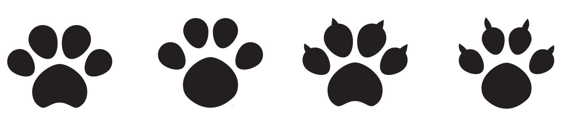 Dog and cat paw prints collection, paw icon set black icon vector