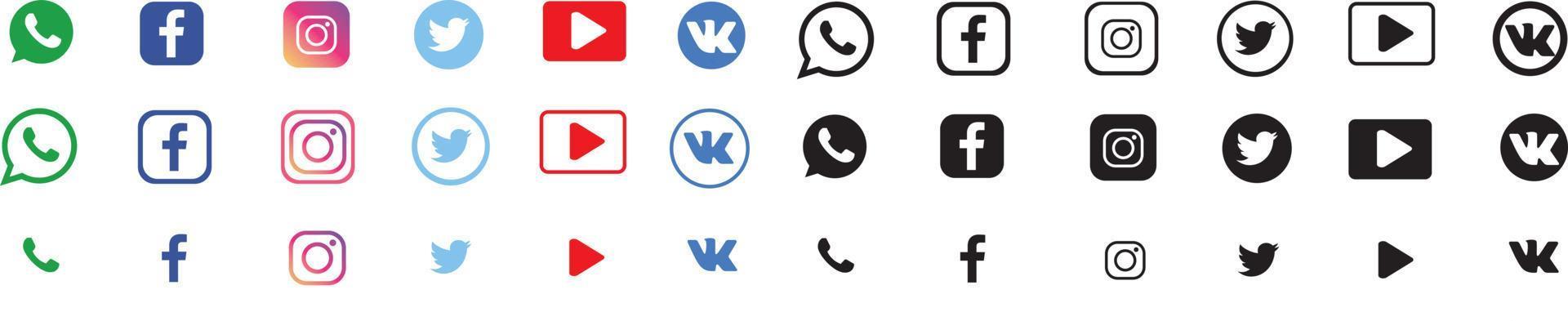 Round social media icons or social network logos flat vector icon set , collection for apps and websites
