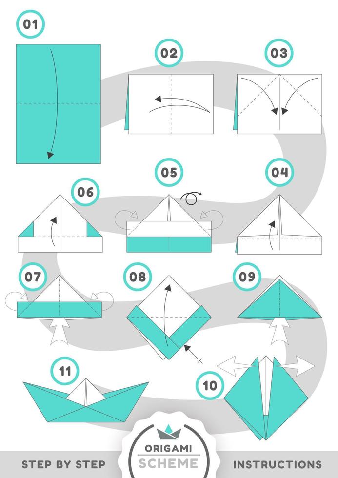 Boat ship origami scheme tutorial moving model vector