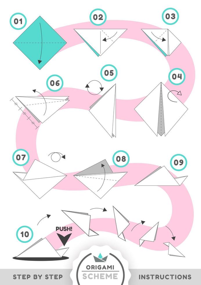 esquema de origami tutorial modelo en movimiento vector