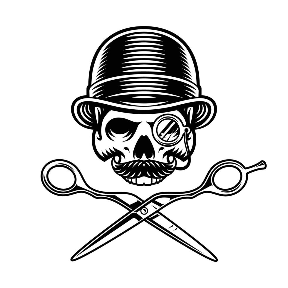 Barber skull in hat with scissors vector