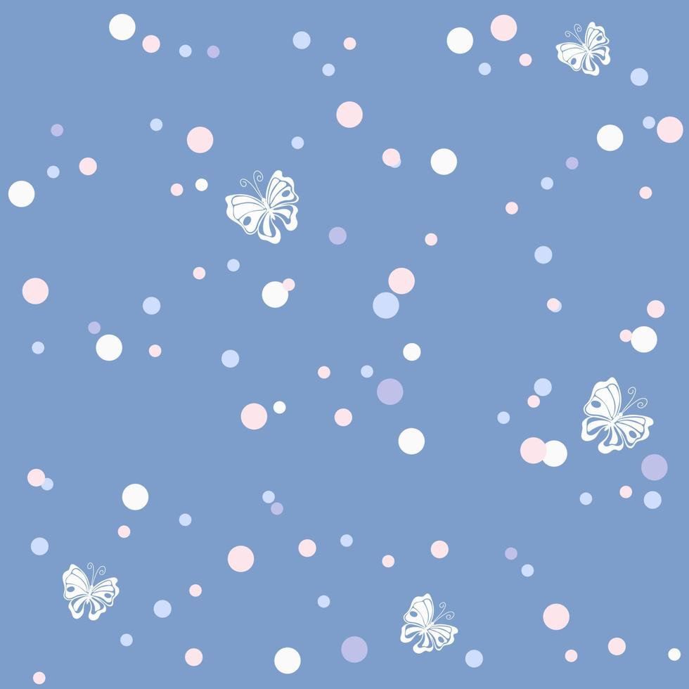 White butterfly pink idrops on the blue seamless pattern vector