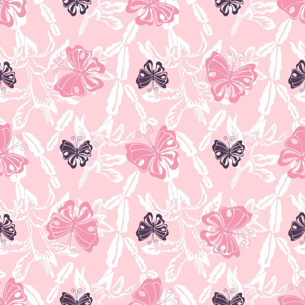 rosa, mariposa, blanco, flor, cactus, seamless, patrón vector