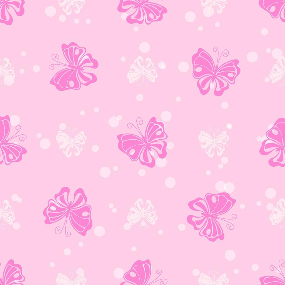 Pink butterfly white ink drops vector seamless pattern