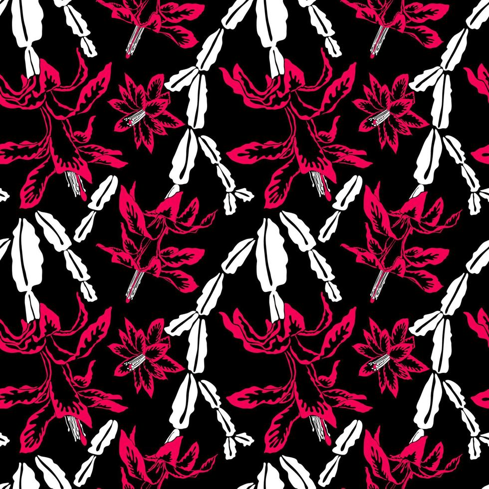 Blooming cactus red, black and white pattern vector