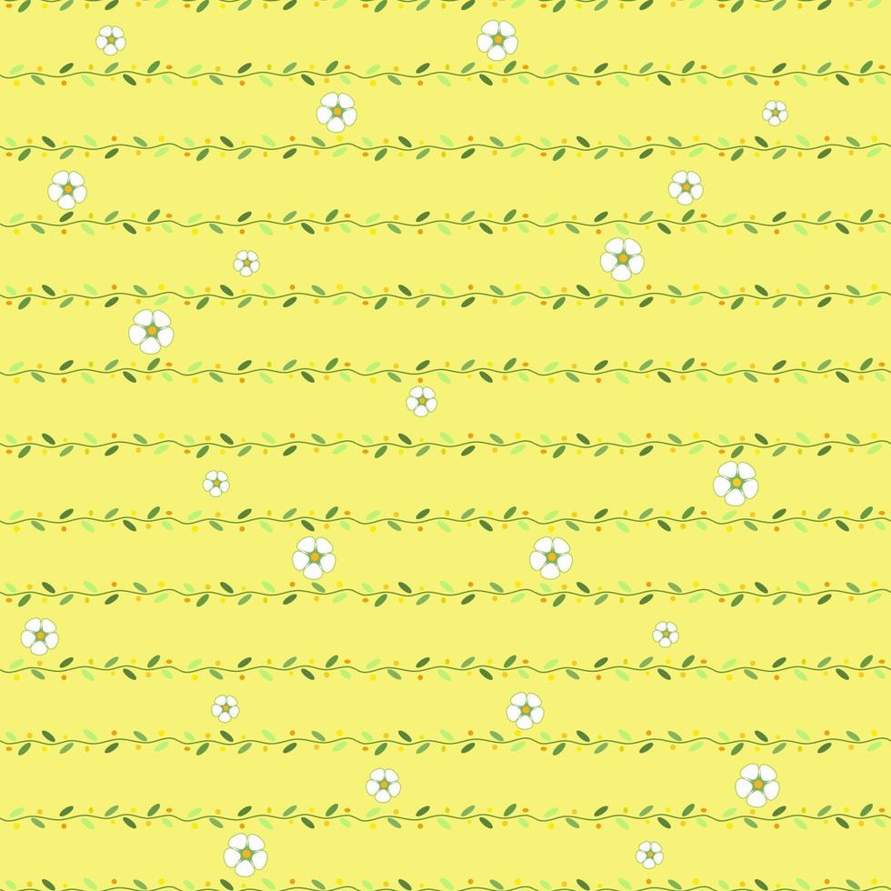 White flowers and stems on the yellow seamless pattern vector