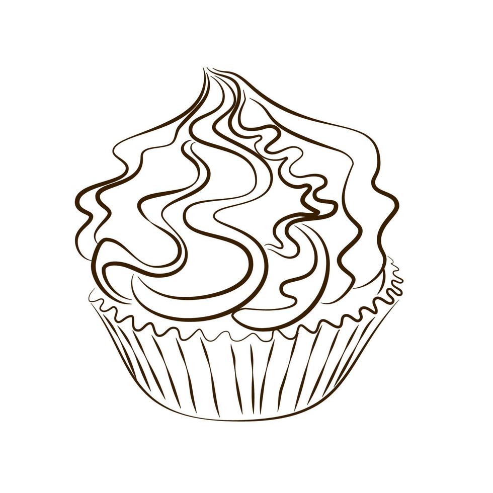 Cupcake with whipped cream sketch isolated vector