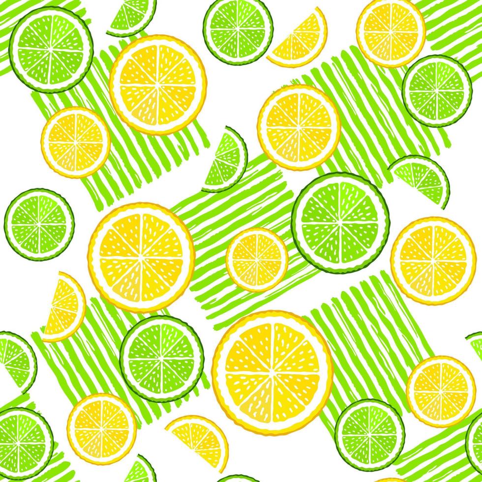 Citrus slices and green paint stripes seamless pattern vector