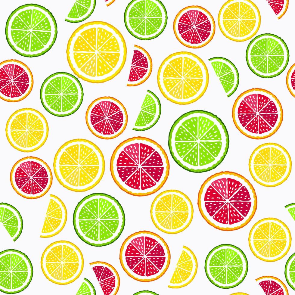 Lime and orange slices on the white seamless pattern vector