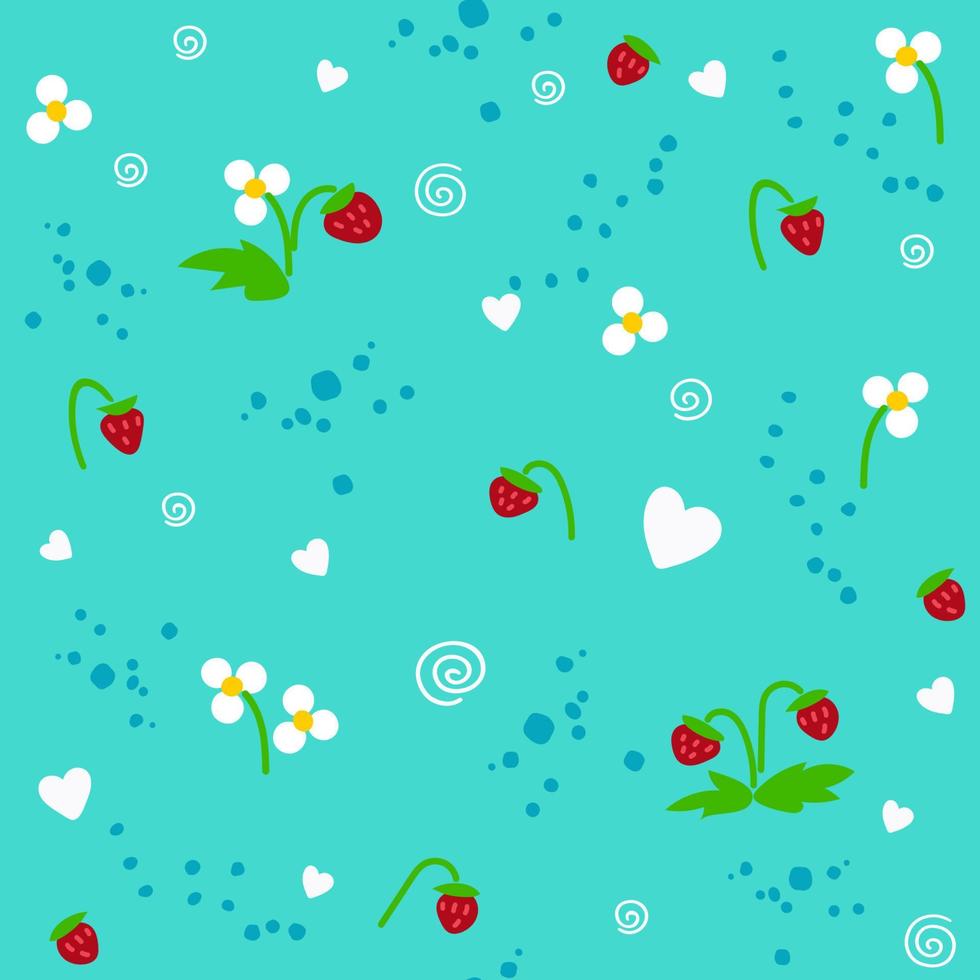 Strawberry on the blue seamless pattern vector