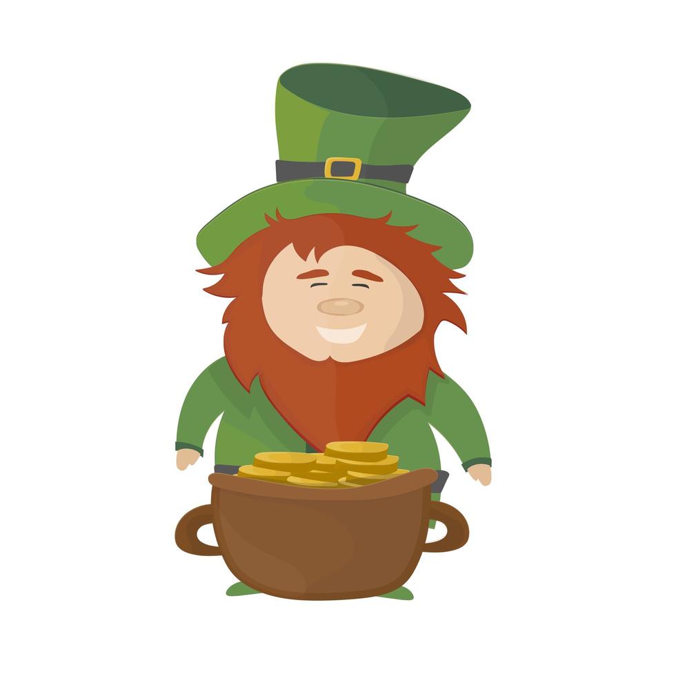 Cartoon Leprechaun - St Patricks Day character with a pot of gold. vector