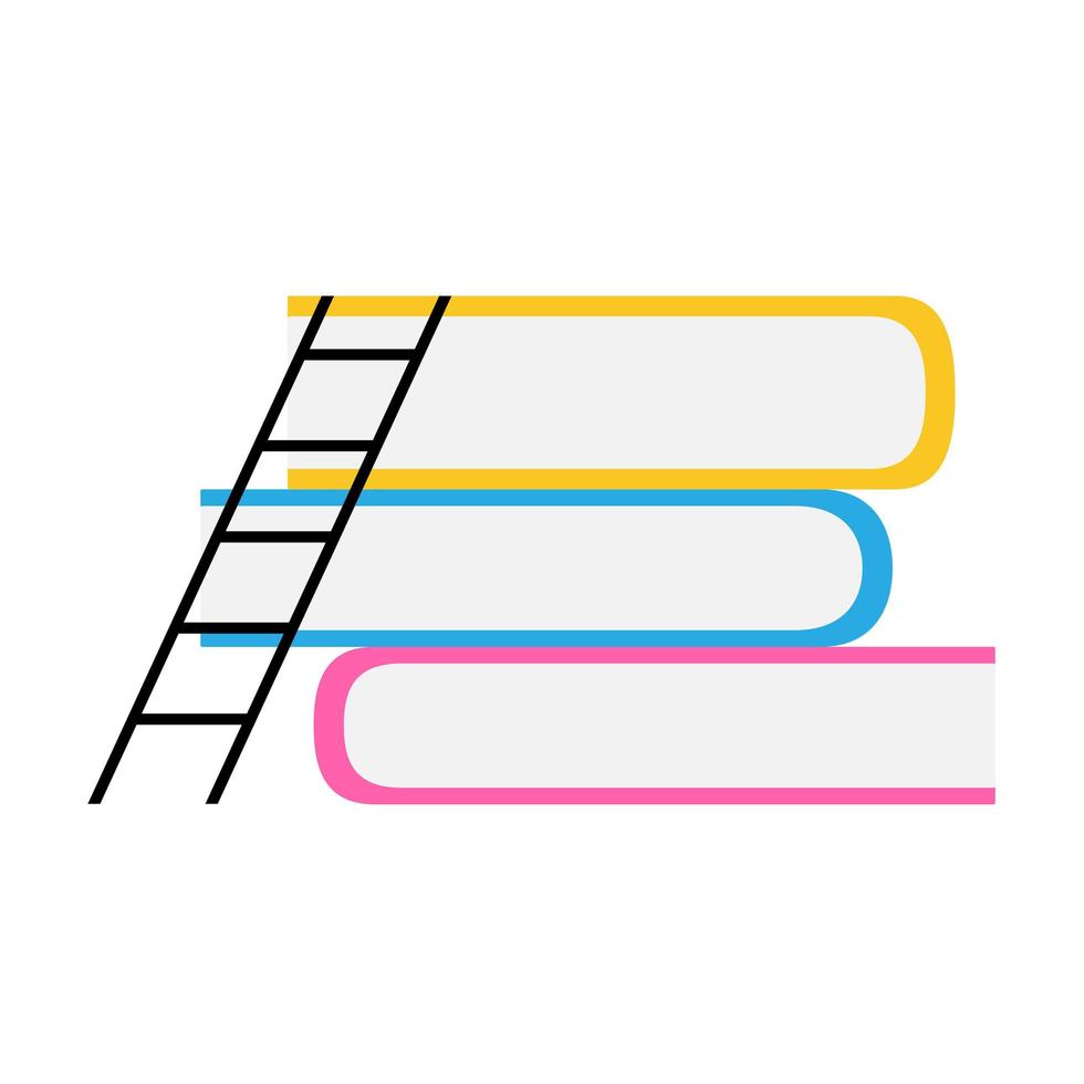 The ladder of knowledge leans on books. Flat vector illustration of education