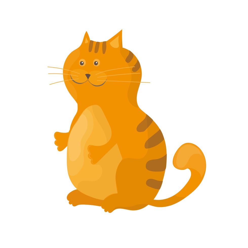 Cute cat in simple cartoon style. Flat vector cartoon of ginger kitty