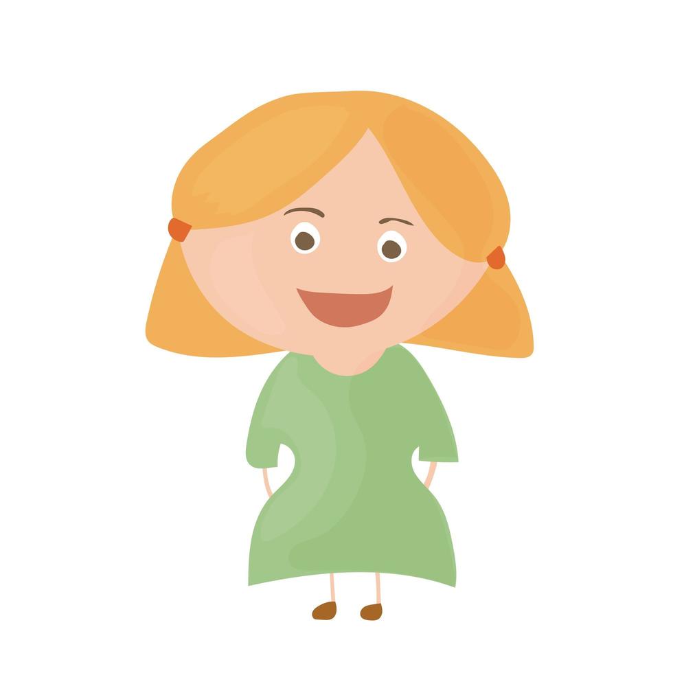 linda chica sonriente en estilo de dibujos animados. aislado sobre fondo blanco. vector