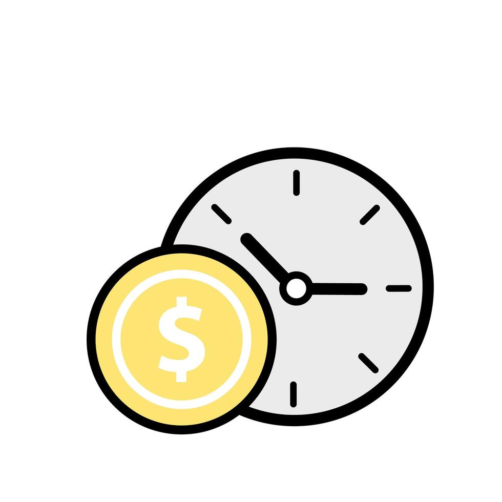 Clock and coin. Dollar icon. Concept of time, time management, success vector
