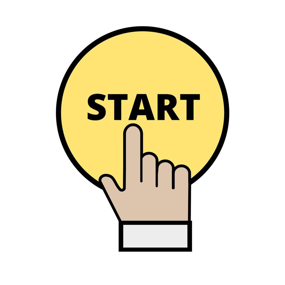 Businessman hand pressing yellow start button, just get started concept vector