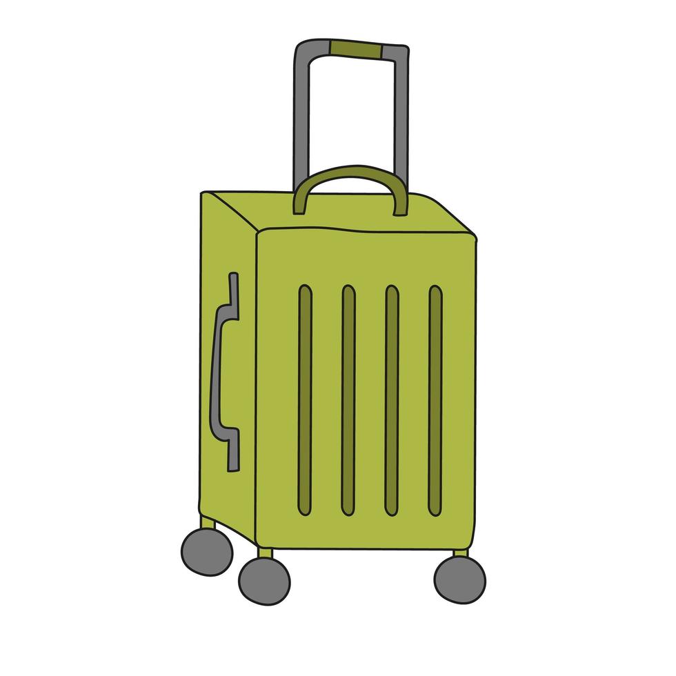 maleta verde para viajar con ruedas. en un estilo de dibujos animados. sobre fondo blanco vector