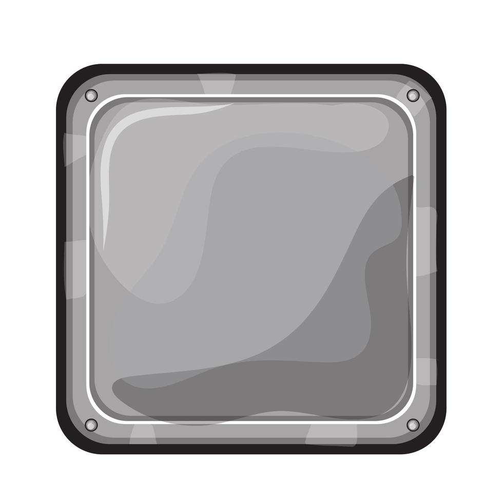 Metal badge, vector silver icon. Metal square button - game ui icon on white