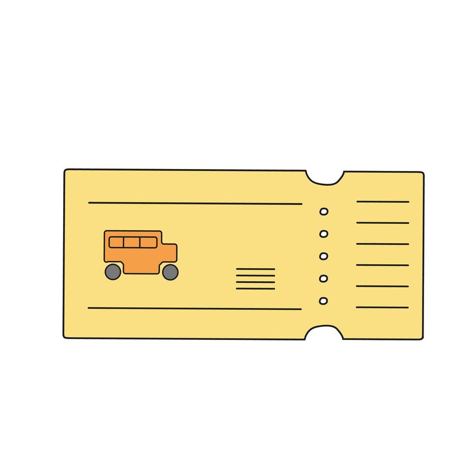 Vector bus ticket in yellow colors. Cartoon flat art style