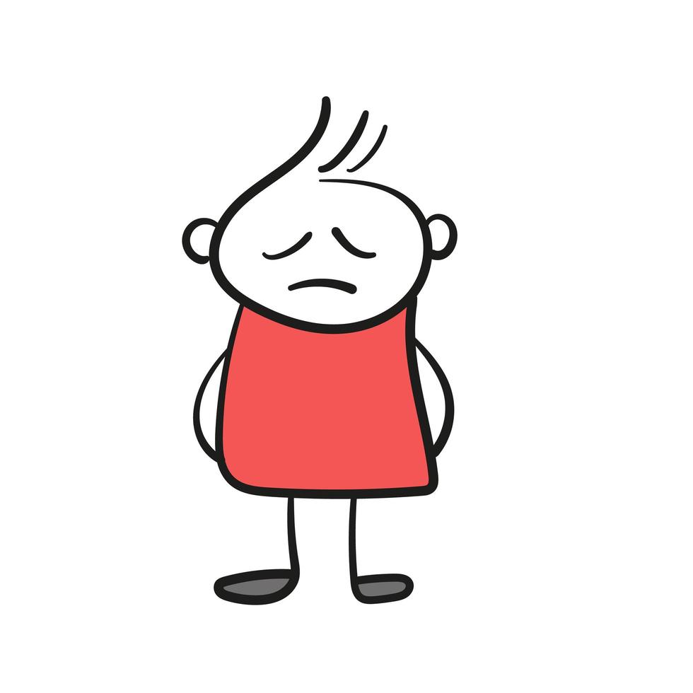 Drawing illustration of simple non gender cartoon person with sad emotion vector