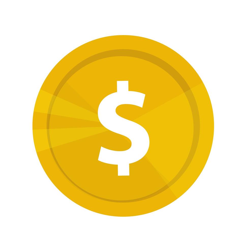 Illustration golden game coin with dollar sign isolated. Vector illustration