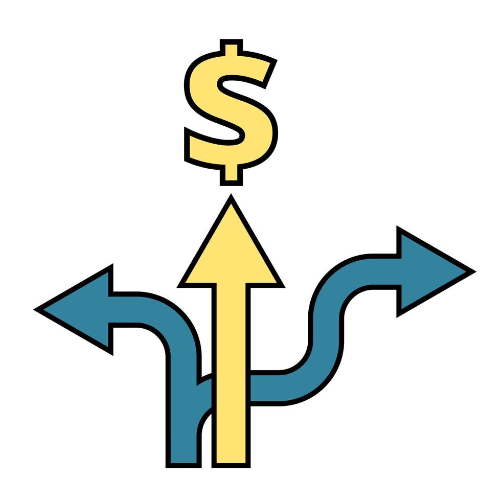 Three arrows. Way to success. Dollar icon. Earning money. Flat element on white vector