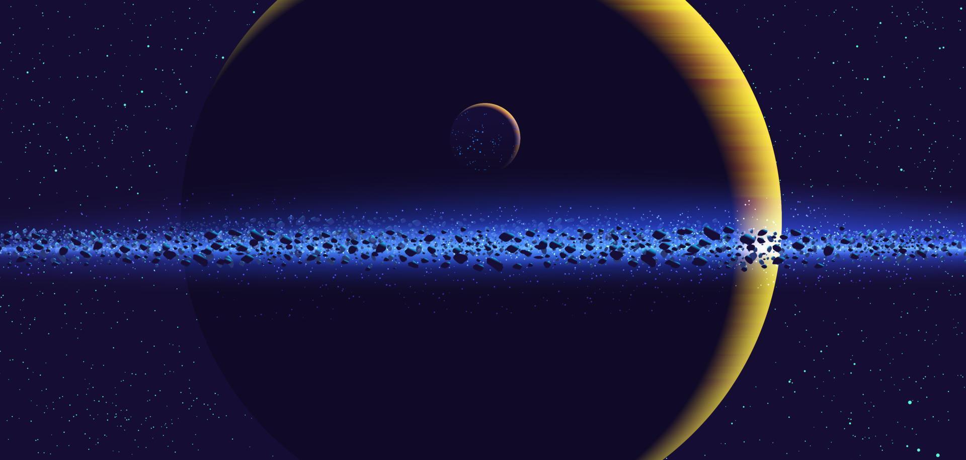a giant ring planet with its orbiting habitable moon vector