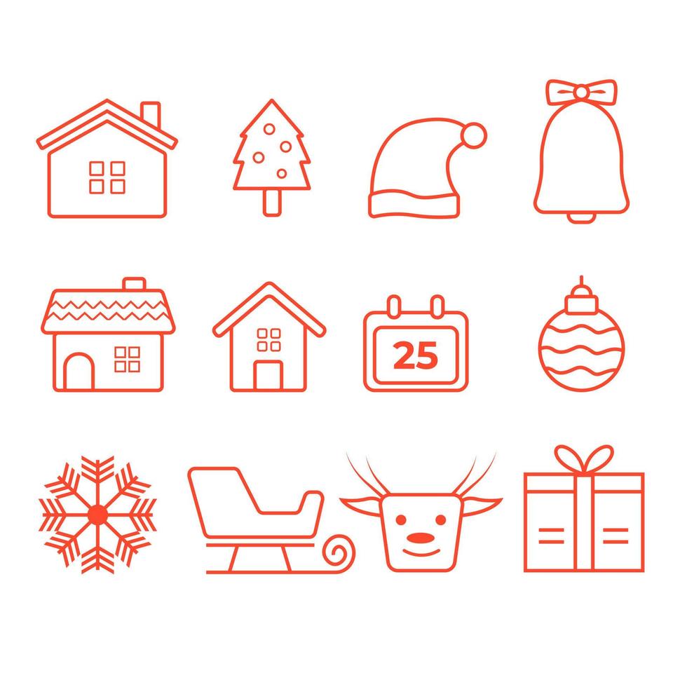 iconos navideños planos, elemento para patrones, tarjetas, pegatinas de aplicaciones, fondo vectorial vector