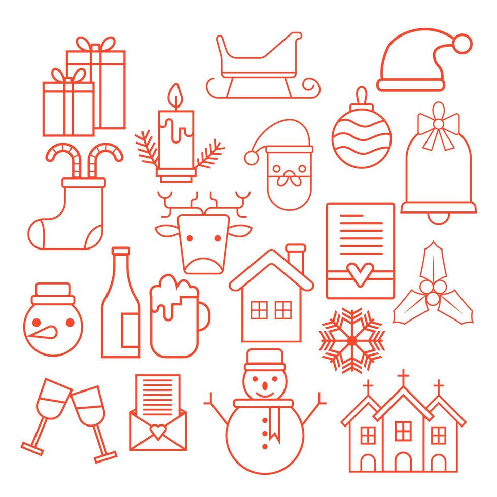 Flat Christmas icons, element for patterns, cards, apps stickers, vector background