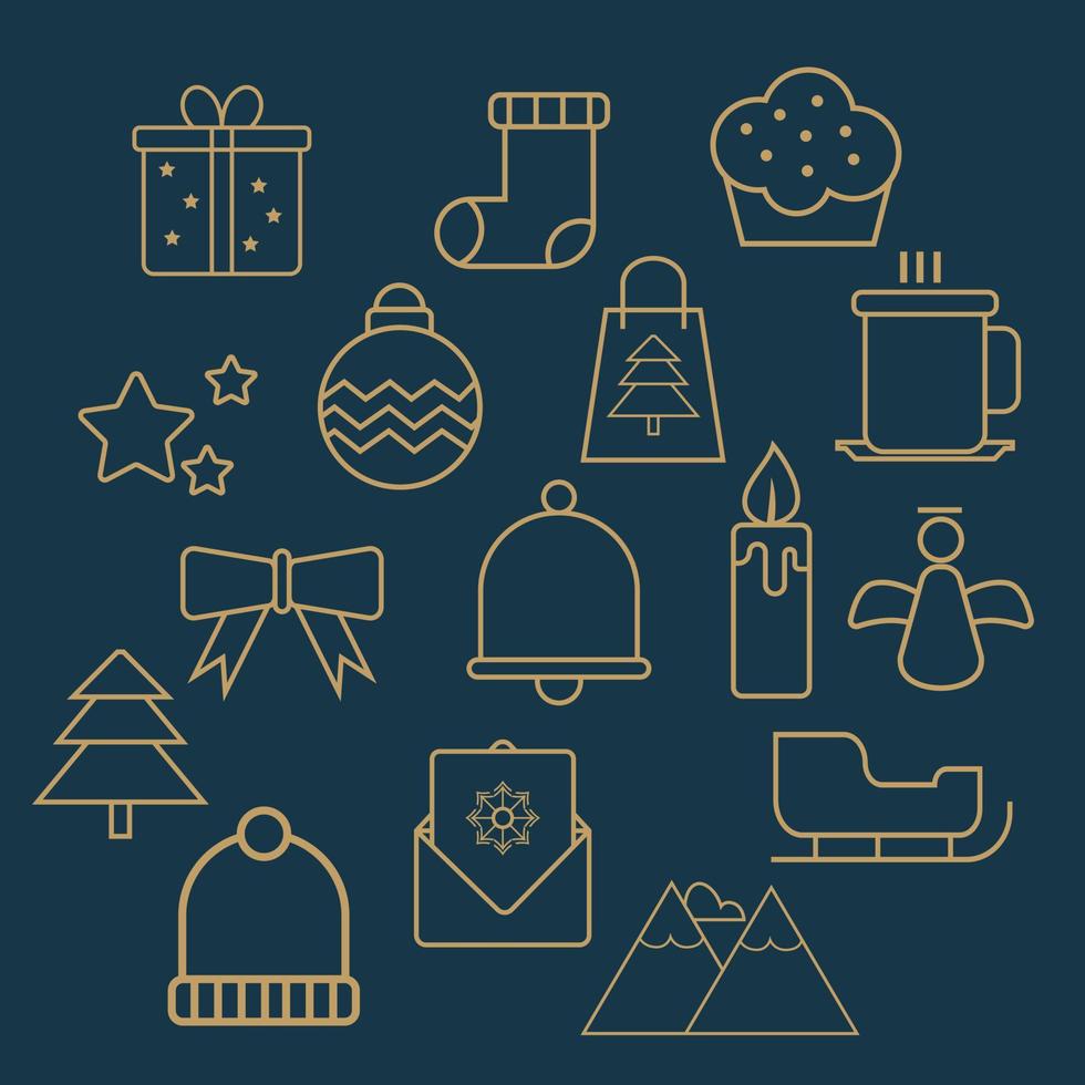 Gold christmas icons elements vector