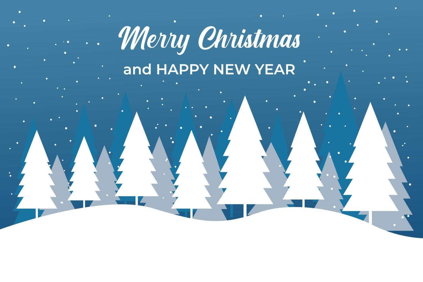 Winter landscape background with falling snow, spruce forest silhouette vector