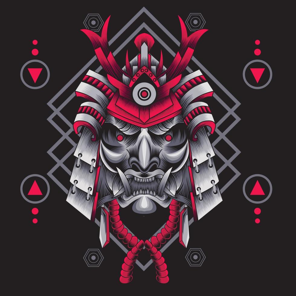 Samurai Ronin Head Illustration with sacred geometry background vector