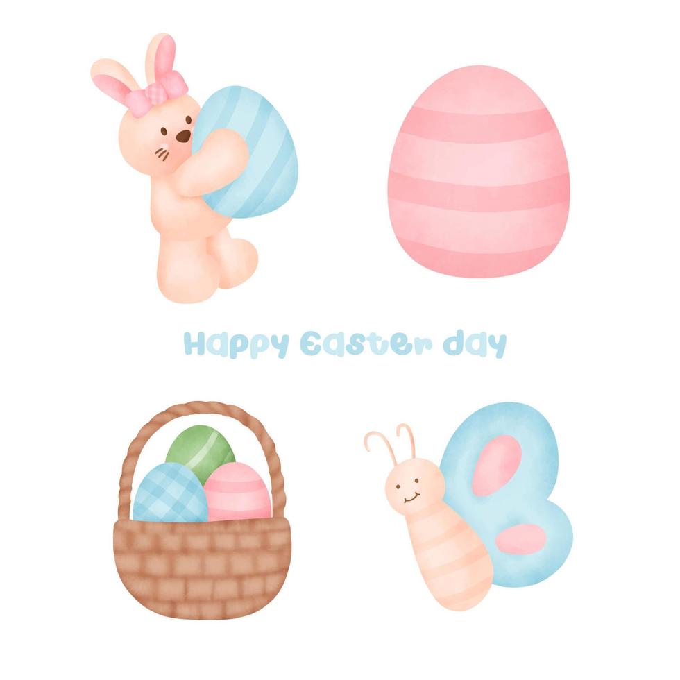 Set of Cute  Easter rabbit in watercolor style vector