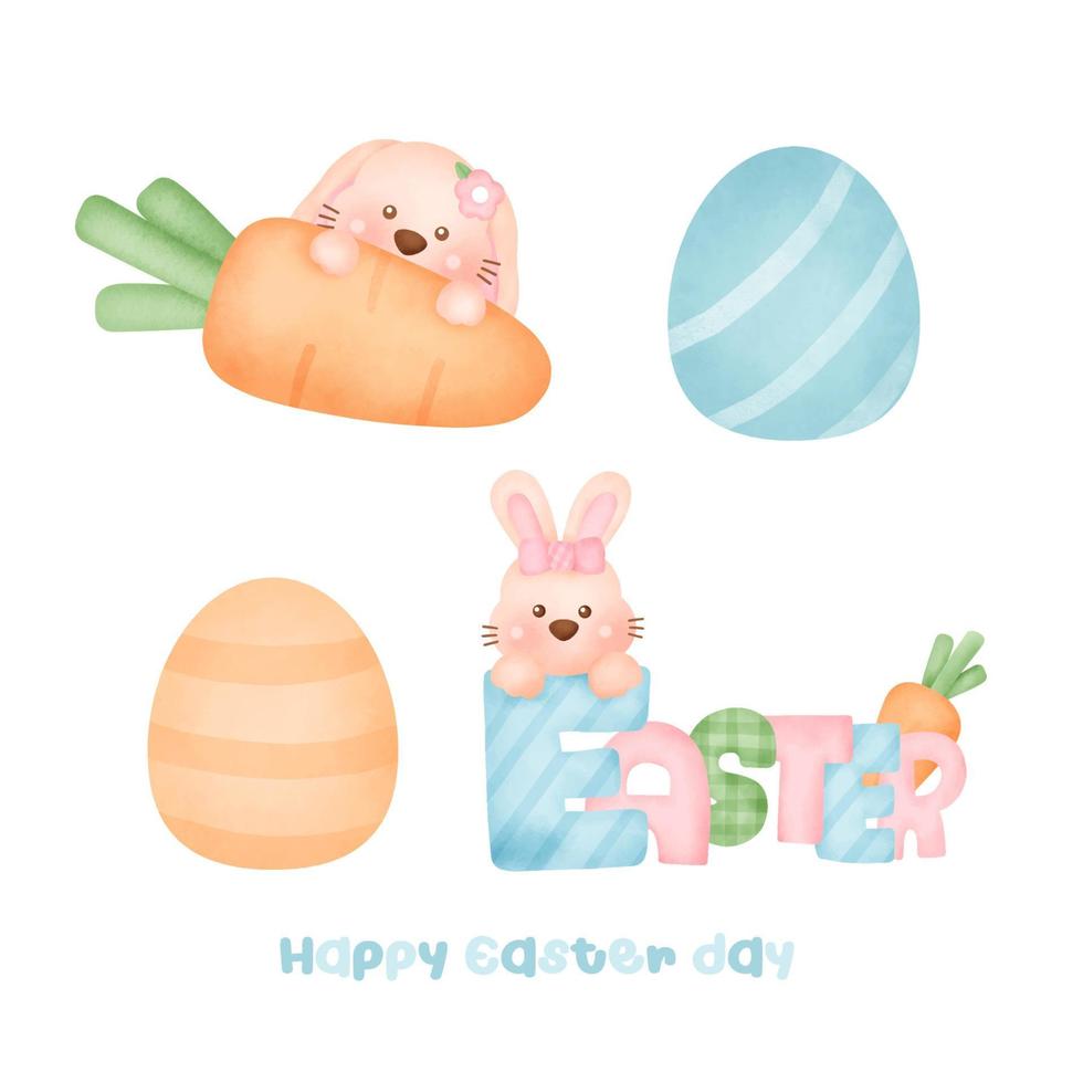 lindo conejo de pascua en estilo acuarela vector