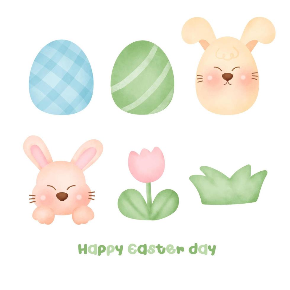 Set of Cute  Easter rabbit in watercolor style vector