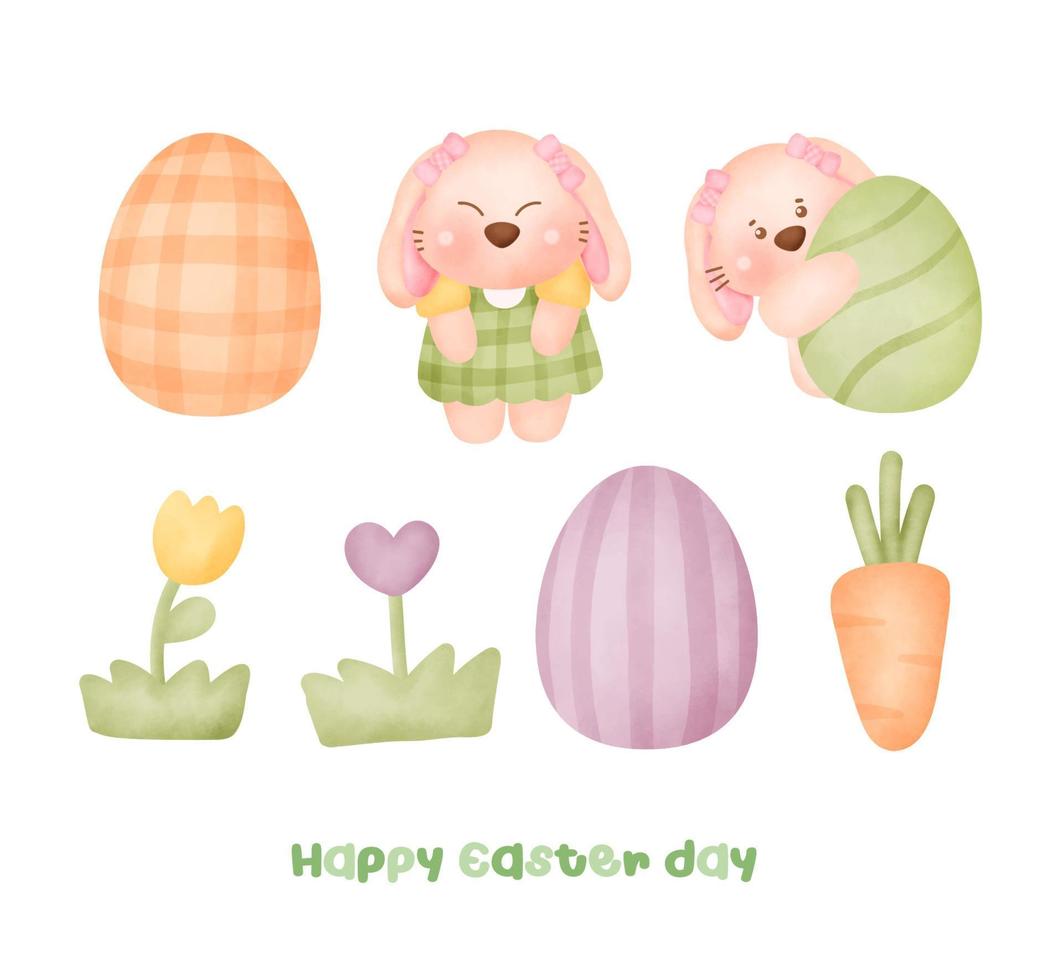 Set of Cute  Easter rabbit in watercolor style vector