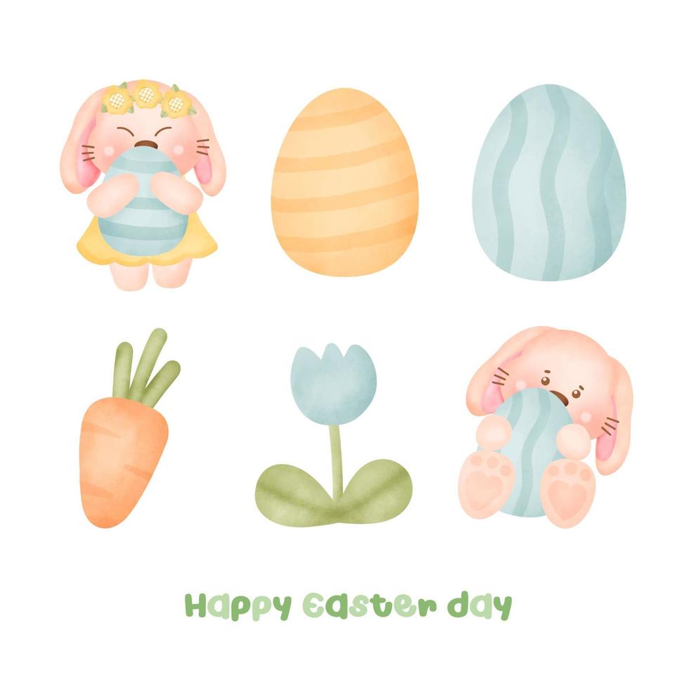 Set of Cute  Easter rabbit in watercolor style vector