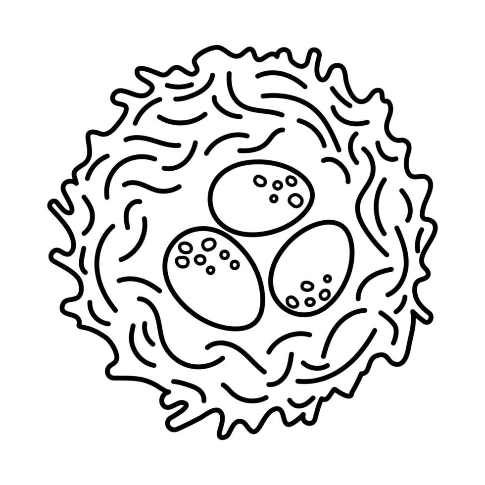 Vector black and white bird nest with eggs icon. Outline farm or Easter illustration isolated on white background. Cute spring picture or coloring page for kids