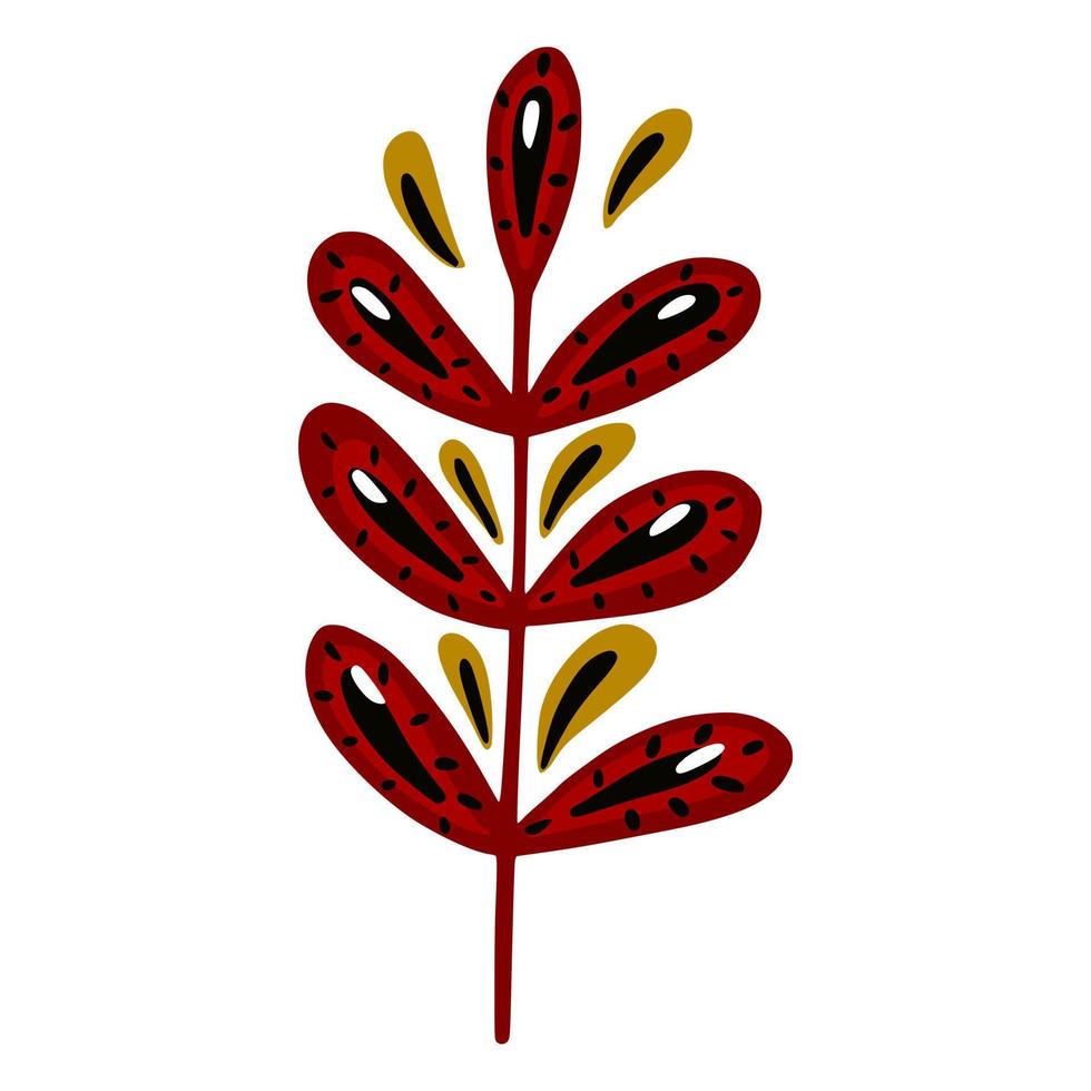 Hand drawn folk branch with leaves. vector