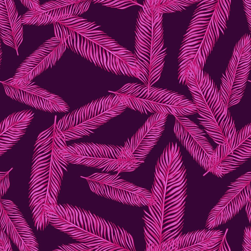 Palm leaves seamless pattern. Tropical branch in engraving style. vector