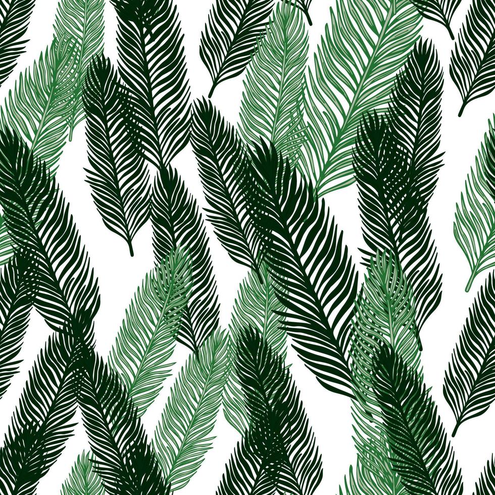 Palm leaves seamless pattern. Tropical branch in engraving style. vector