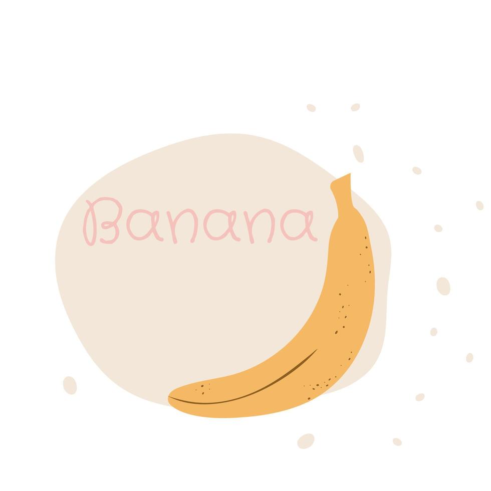 Flat banana hand drawn vector illustration. Ripe fruit, juicy organic food abstract drawing isolated on pastel beige background. Trendy home decor. Modern color print