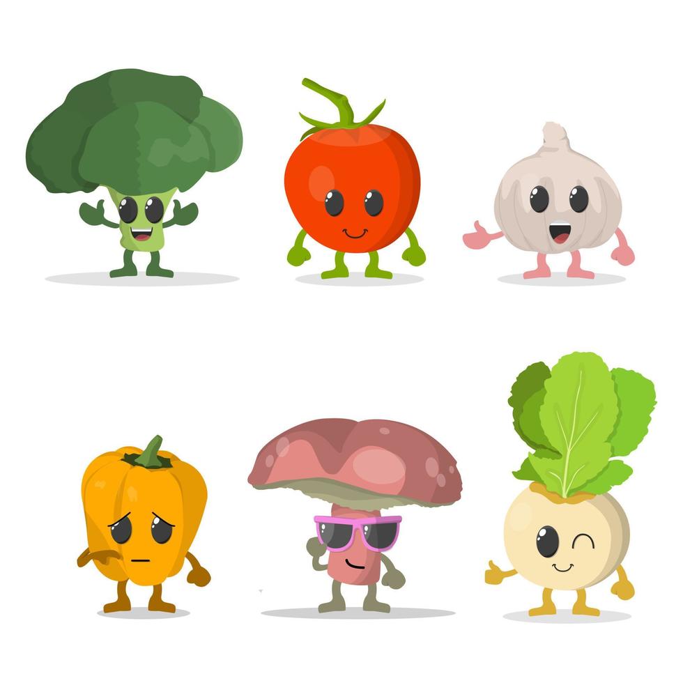 conjunto de lindo personaje de verduras vector