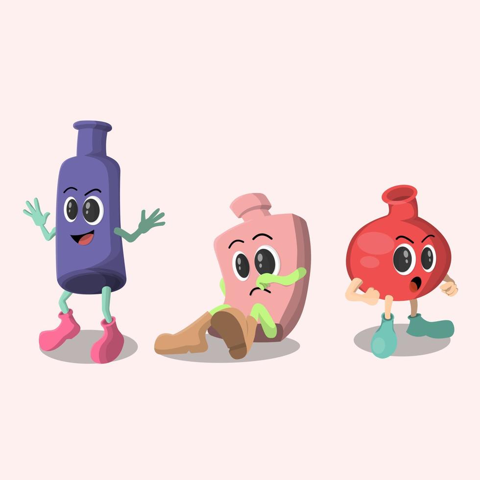lindo conjunto de personajes de botella vector